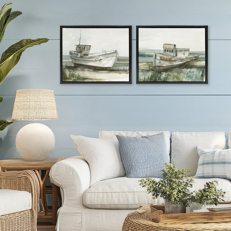 Abandoned Fishing Boats 2pc Floating Frame Set, design by Ethan Harper, Jet Black Floater Frame, 17" H x 21" W