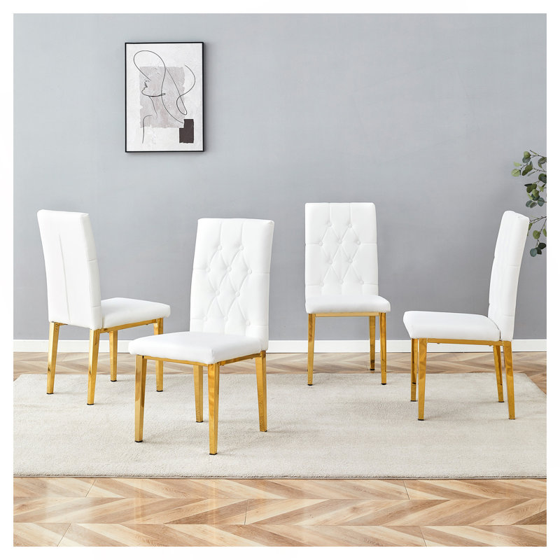 Chaises de salle à manger modernes, pieds en métal, conception sans accoudoirs avec motif de grille, 38,2 pouces, 4, Blanc