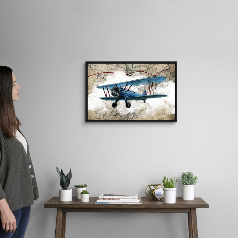 Biplane 1-impression d’art graphique sur toile, H 18 po x l 26 po x P 1,75 po, Cadre noir