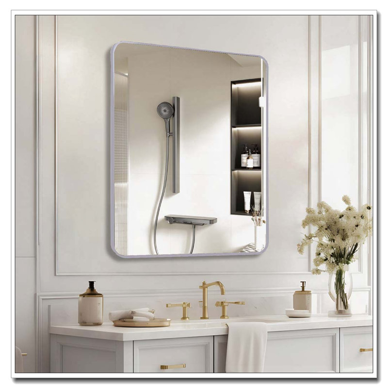 Metal Framed Square Bathrrom Mirror for Wall, Silver