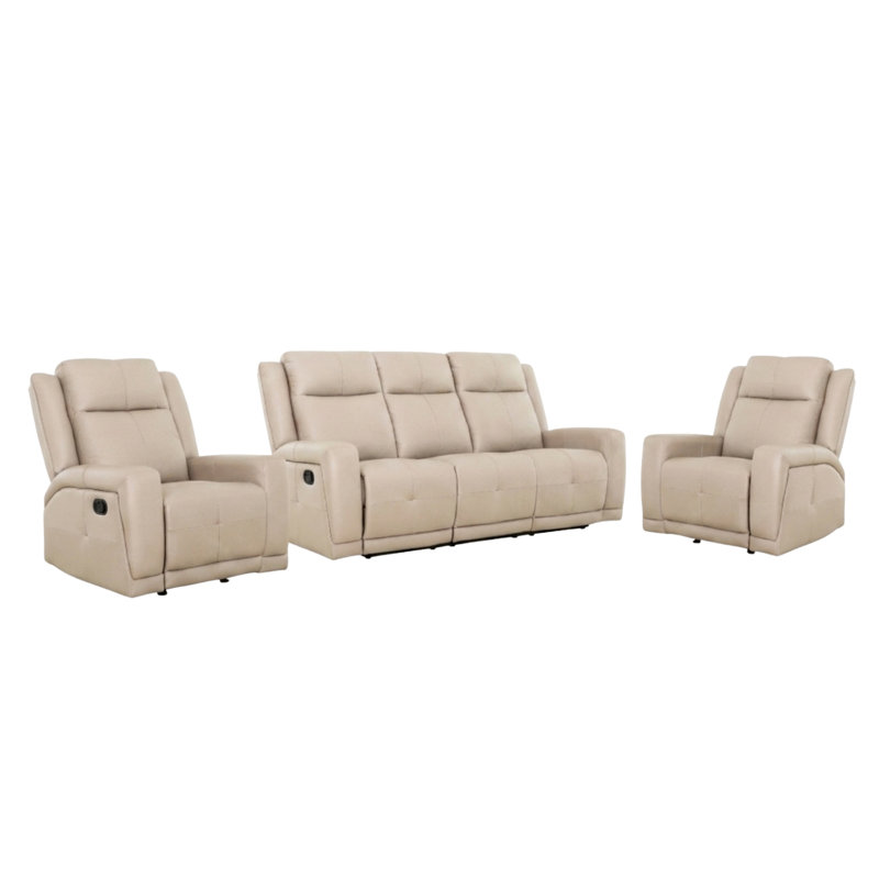 Ensemble de canapé et fauteuil inclinable 3 pièces en cuir taupe