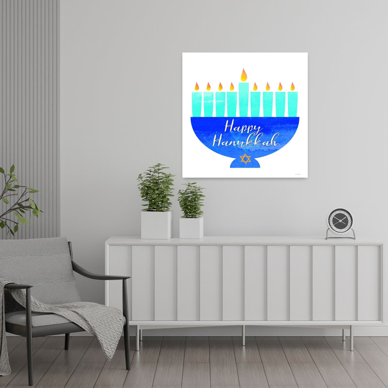 Happy Hanukkah Menorah I, art contemporain abstrait, H 24 po x l 24 po