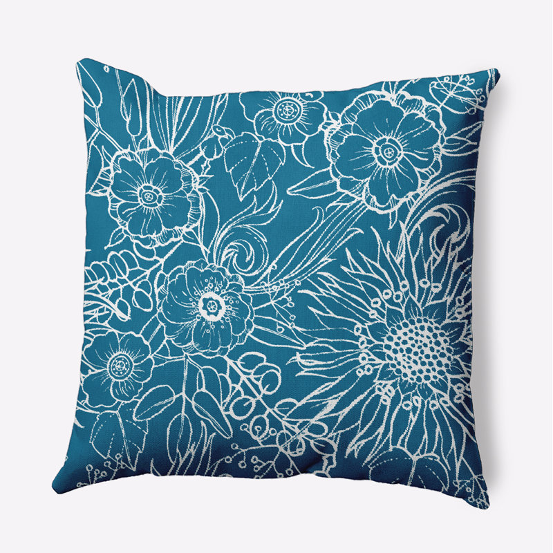 Cuban Flare Zentangle Floral Print Indoor/Outdoor Square Pillow, Square 18", Teal