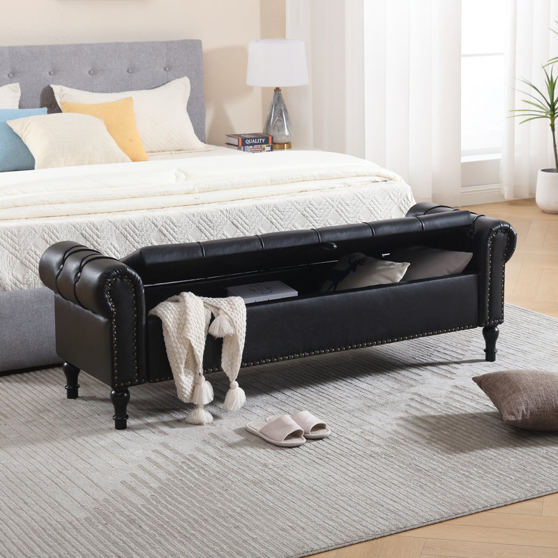 Cleota 66.9'' Faux Leather Upholstered Storage Bench, Black, 21.9" H x 66.9" W x 19.6" D