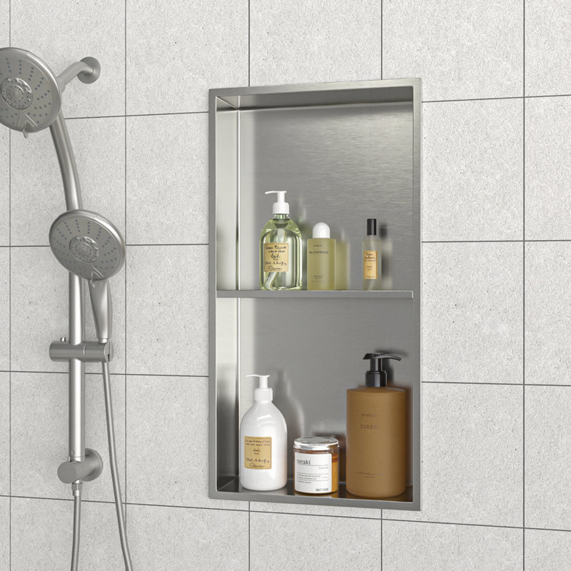 Stainless Steel Shower Niche Double Shelf, Brushed Nickel