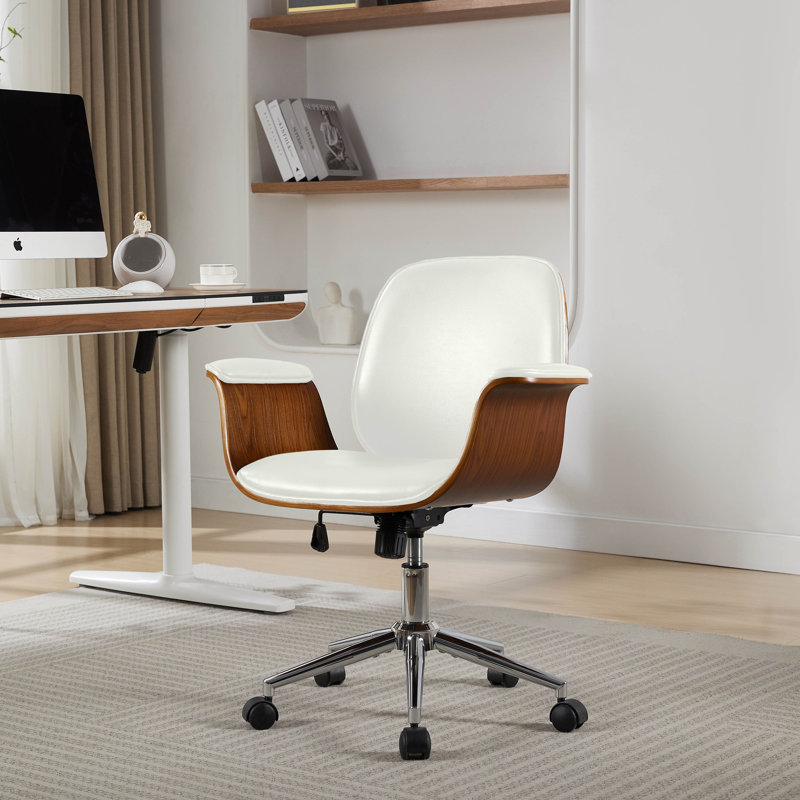 Trym Faux Leather Mid-Century Office Chair, White
