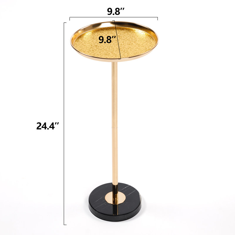Adjustable height marble top side table with black base, modern decorative pedestal end table for living space