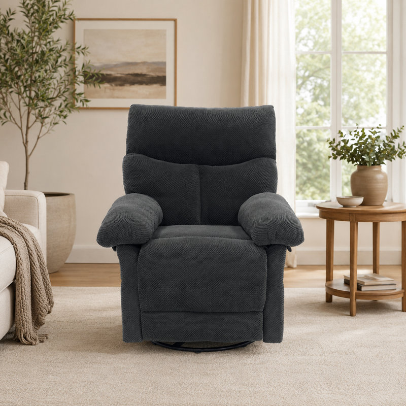 Fauteuil inclinable manuel berçant et pivotant de 34 po Solenne, Gris foncé