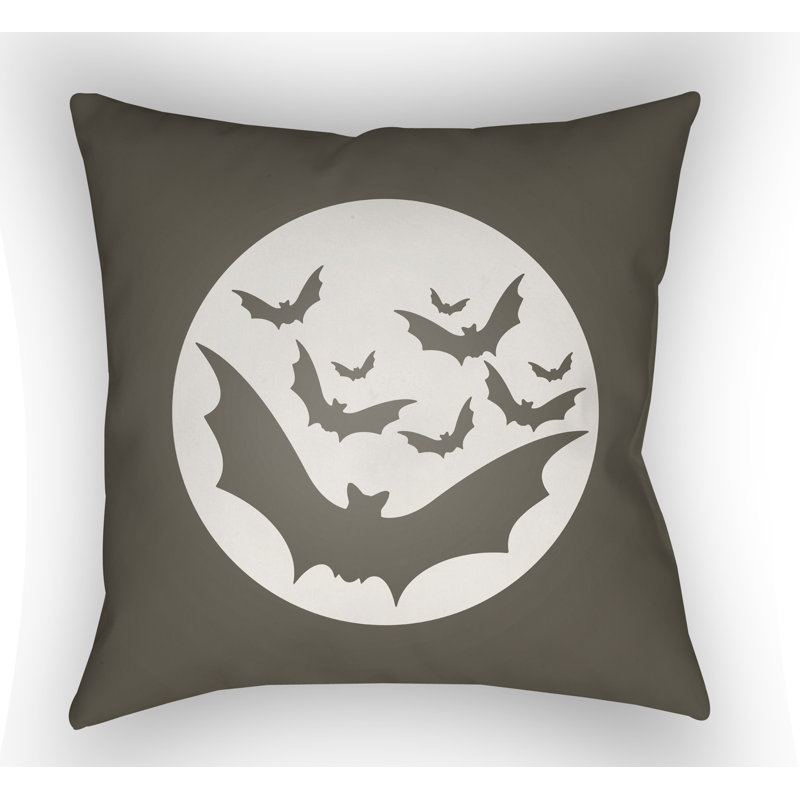  Bats Indoor/Outdoor Throw Pillow, 18" H x 18" W x 4" D, Gray, White