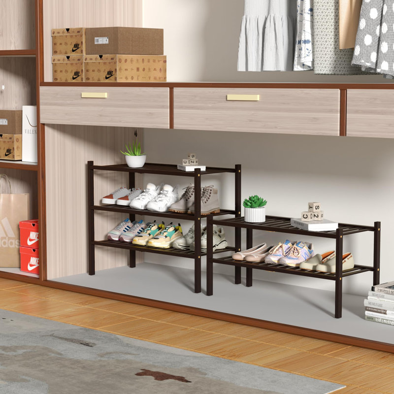 Étagère moderne en bambou à 2 niveaux 27 po x 11 po x 13 po pour rangement dans la cuisine de salle de bain, Brun