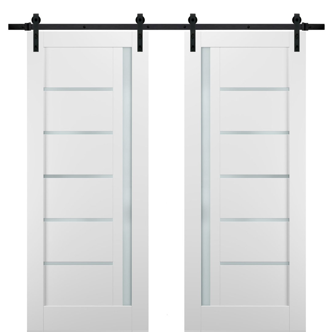 Quadro Frosted Glass Barn White Doors with Installation Hardware Kit SARTODOORS 