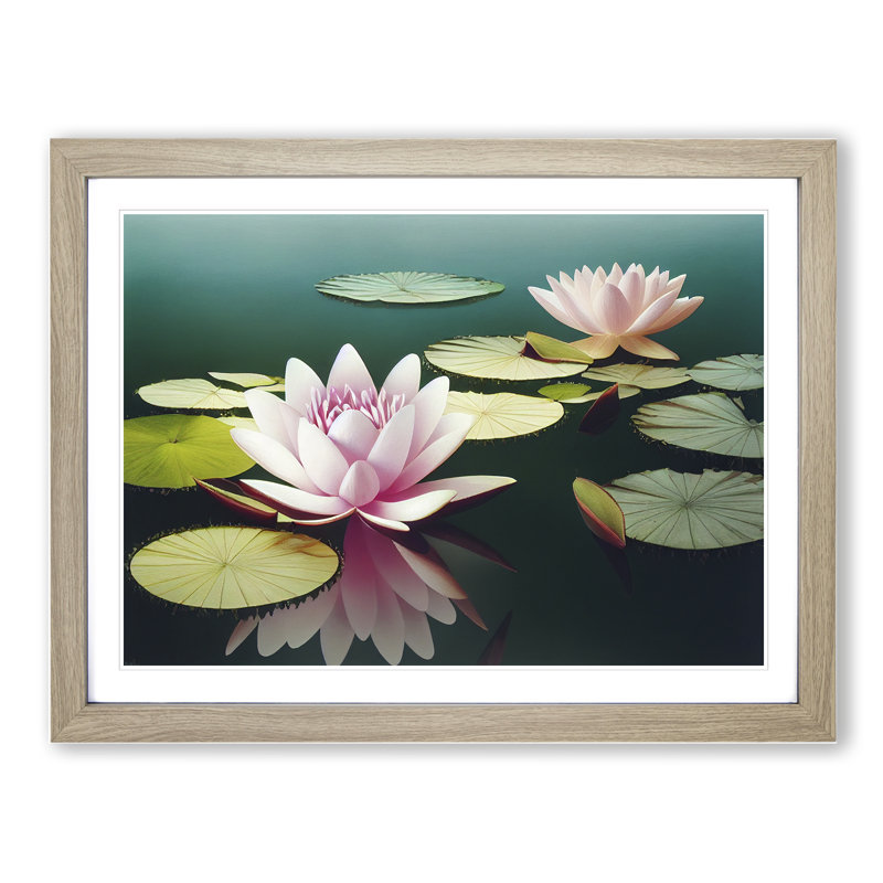 Spirited Water Lily Flowers - Single Picture Frame Print, 25cm H x 34cm W x 2cm D, Oak