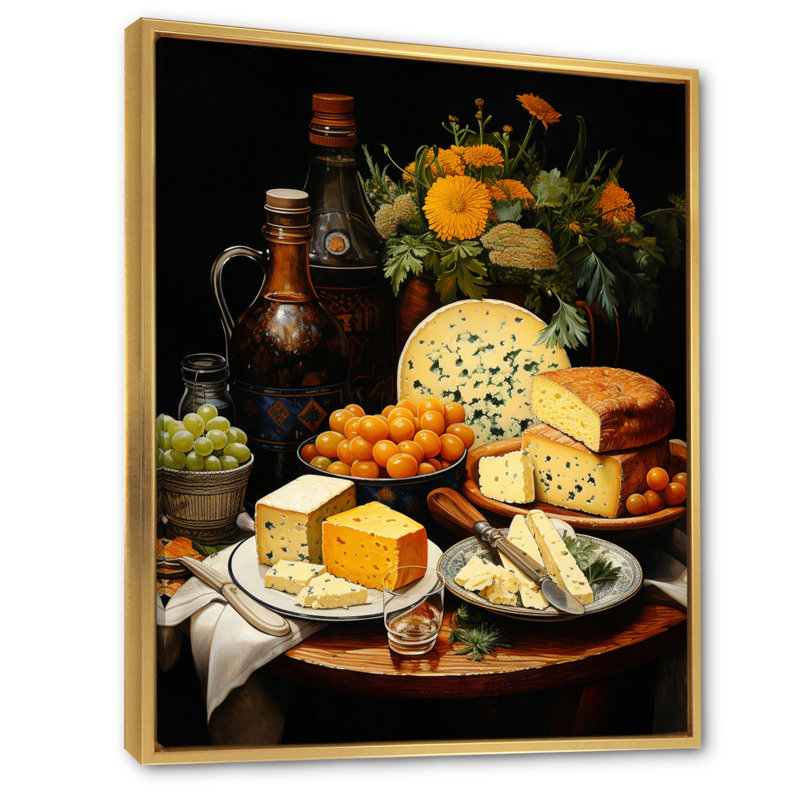 Daijuan Food Cheese Pointillism Dot II, H 20 po x l 12 po x P 1 po, Cadre flottant doré