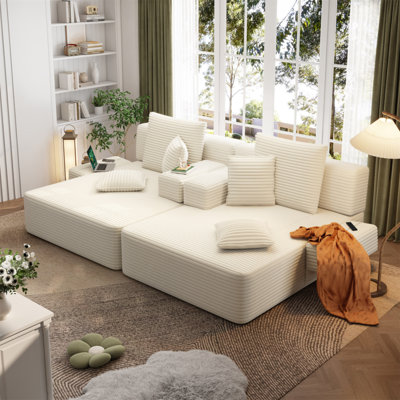 Ensemble 2 pièces surdimensionné de méridienne double, luxueux canapé-lit en velours côtelé moelleux avec 6 coussins et une poche de rangement, pour les petits espaces, le cinéma maison et le salon