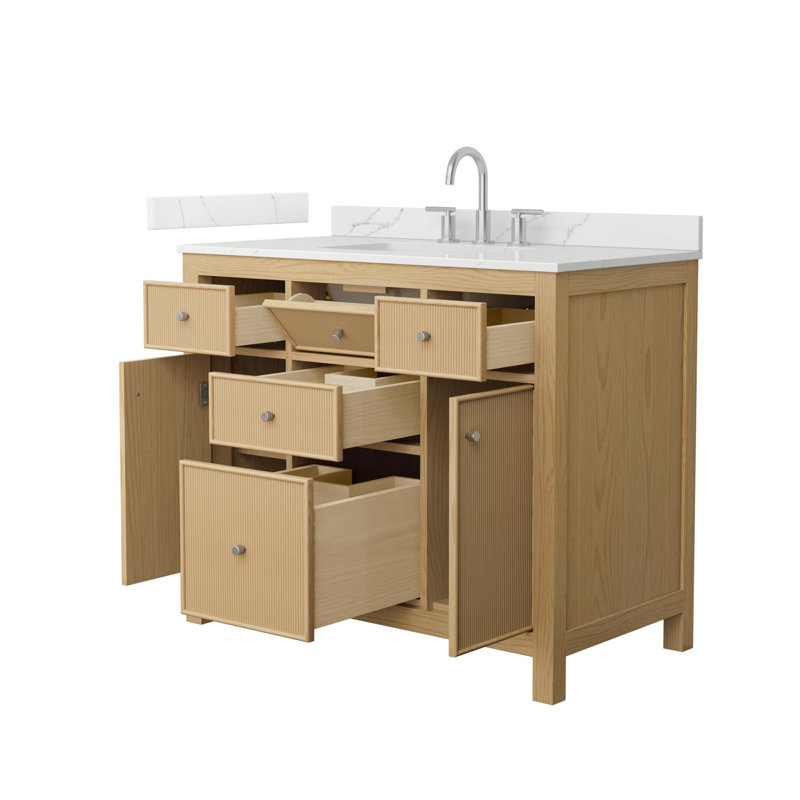 Pendry 42" Freestanding Single Bathroom Vanity with Quartz Top, Brushed Nickel, White  Giotto Quartz, 8" Widespread
