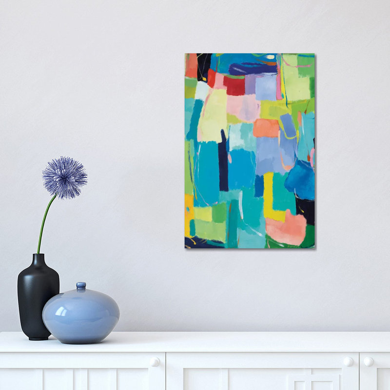 Urban Essay XIV by Kim Parker - Painting on Canvas, 30.48 cm H x 45.72 cm W, Blue/Green, Wrapped Canvas
