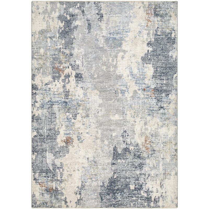 Tapis gris / gris foncé en polyester tissé à la machine Eustachius, Rectangle 7 pi 10 po x 10 pi