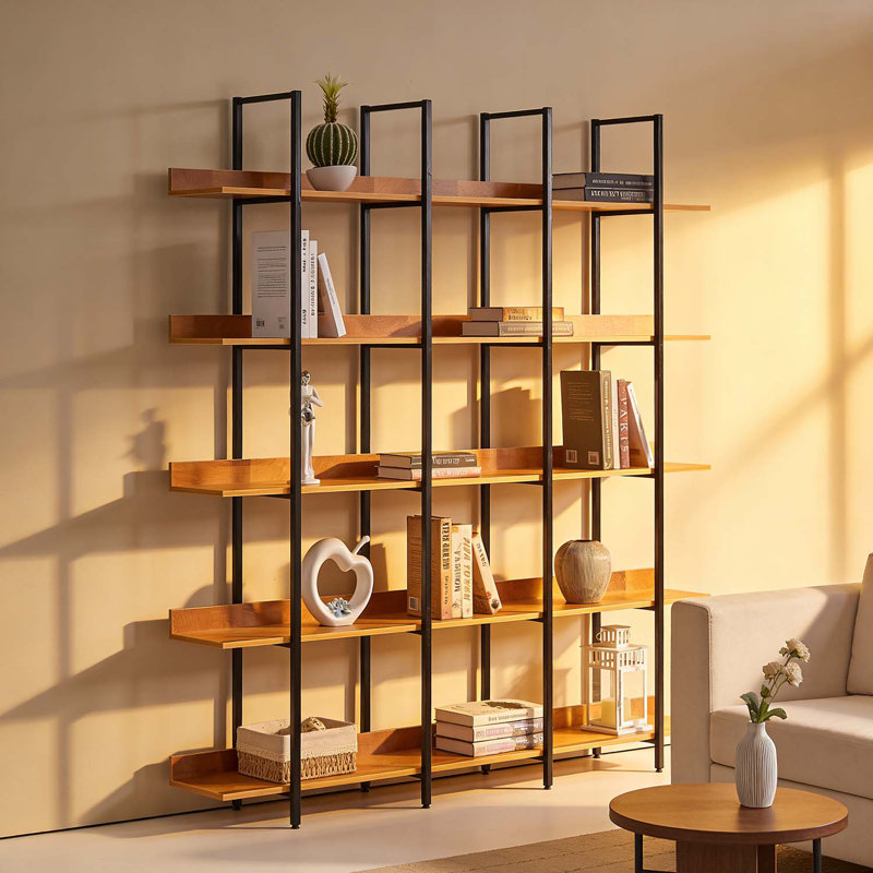 5 Tier Vintage Industrial Style Bookcase, Black/Brown