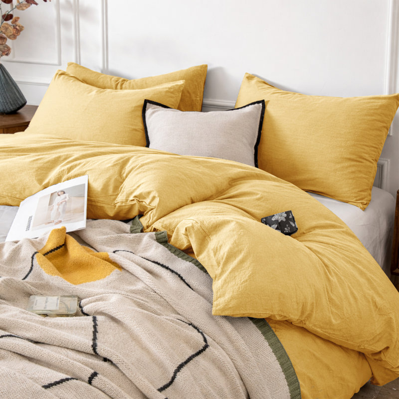 3-Piece Dyed Duvet Cover Set With Pillowcases, Ochre, Single Duvet Cover + 2 Standard Pillowcases