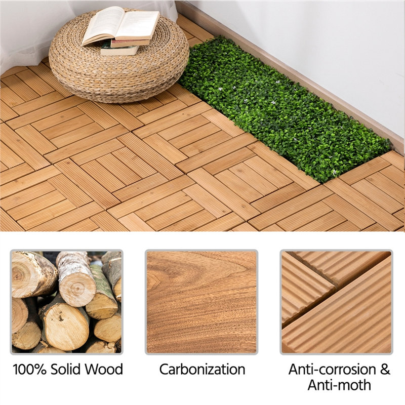 30cm L x 30cm W Interlocking Wood Deck Tile, Natural Wood