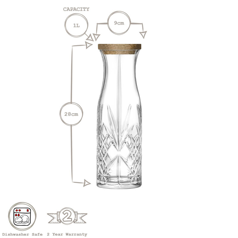 RCR Crystal Melodia Glass Carafes with Cork Lid - 1L - Pack of 3