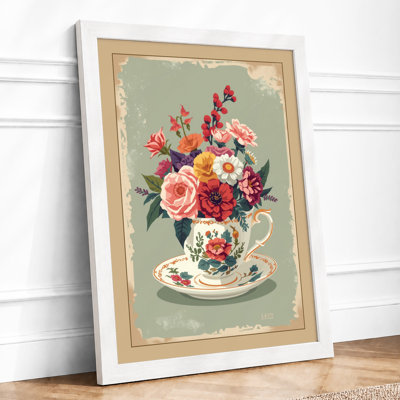 Flowers in Teacup Botanical - Framed Print
