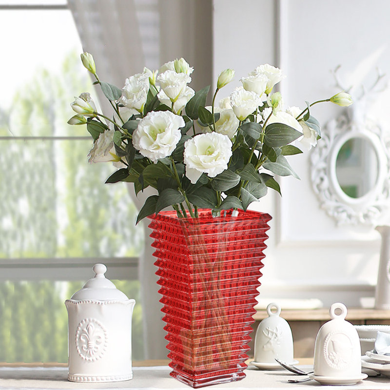 Small Crystal Flower Vase Set Of 4, Flower Vases For Living Room, Bedroom, Kitchen, Dining Table, Red