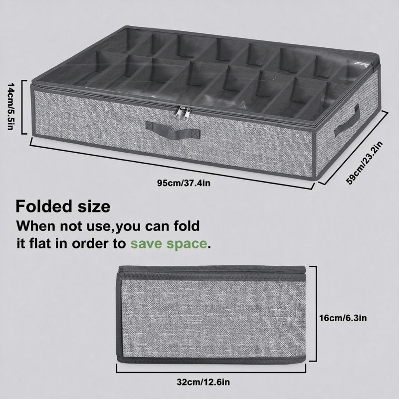 Under Bed Shoe Storage Organiser, Set of 2, Grey