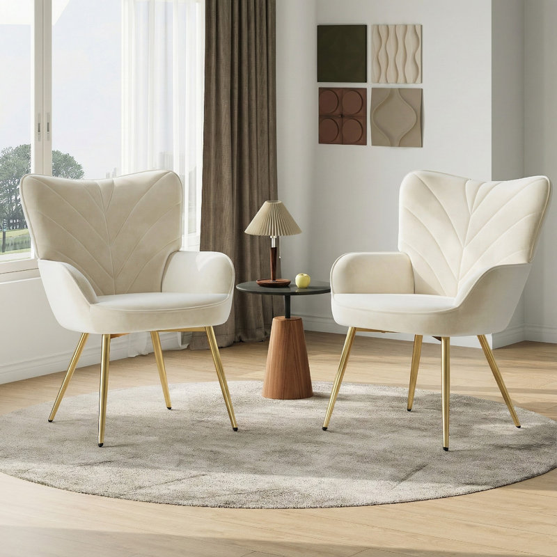 lush Velvet Accent Side Chair - Metal Leg Lounge Armchair, White
