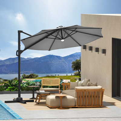 Parasol extérieur en porte-à-faux, pivotant à 360 degrés, inclinaison facile, base croisée, parasol suspendu pour la terrasse du jardin, base incluse