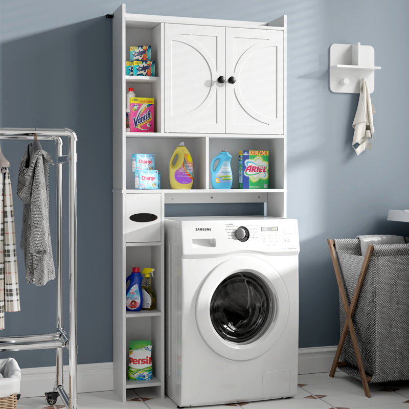 Gracie Oaks Over The Toilet Cabinet, Freestanding Toilet Storage Rack With 2 Doors, Wooden Bathroom Storage Over Toilet Organizer With Adjustable Shelf For Bathroom, Restroom&laundry(white)