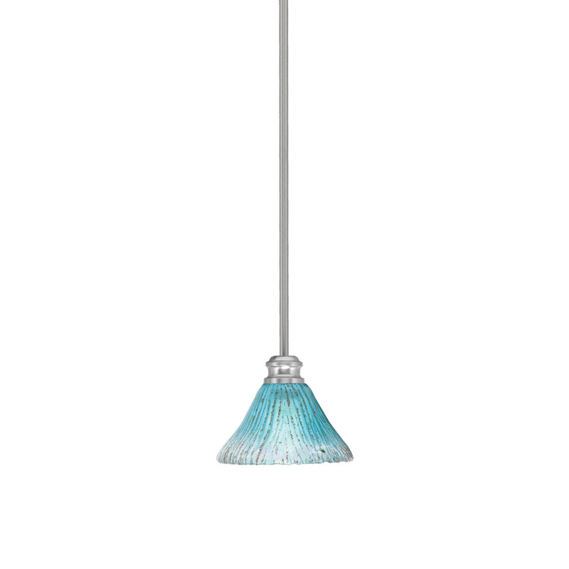 Mini-luminaire suspendu avec tige et verre cristal sarcelle 7 po Edge, Nickel brossé