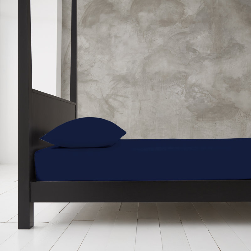 Plain Solid Polycotton Fitted Sheet 25cm Deep Single Double King 4ft Super King Comfortable Bedding Sheet, Navy, Double