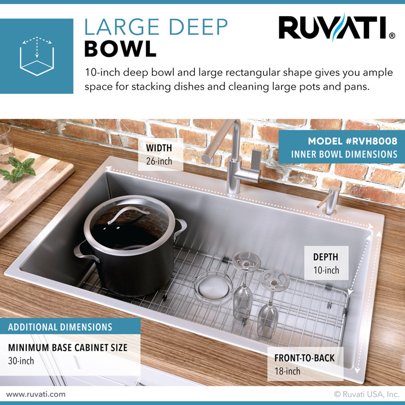 Tirana 28" L x 22" W Drop-In Kitchen Sink with Basket Strainer