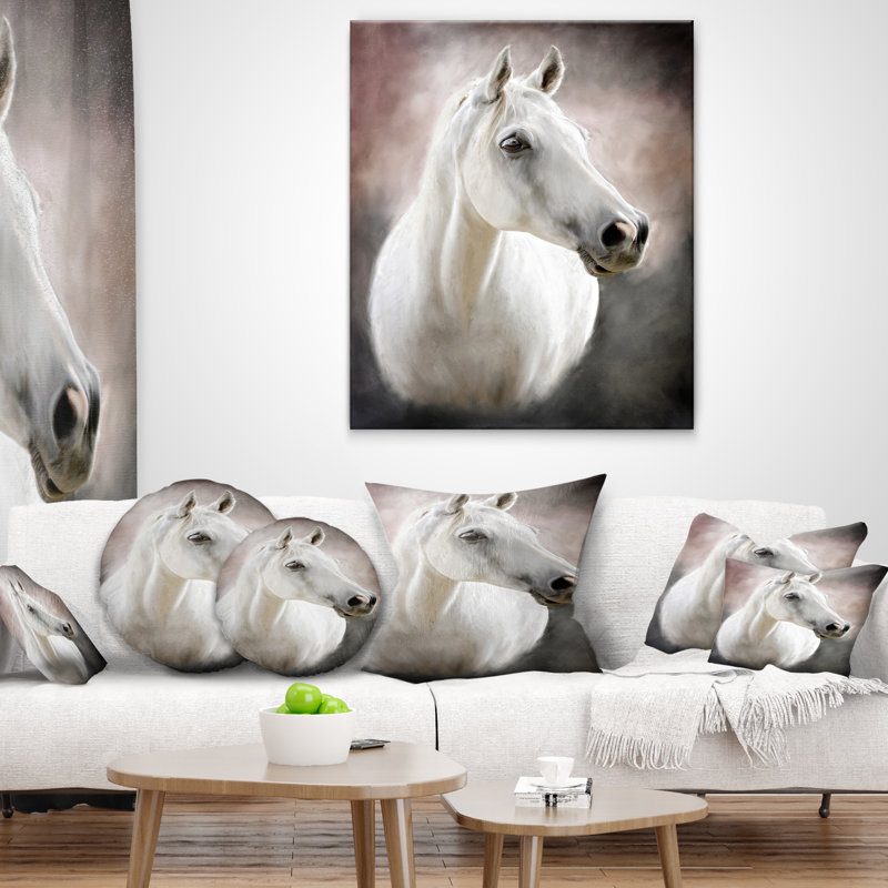 Coussin charmant avec un joli cheval blanc, Rectangulaire, 12 po x 20 po