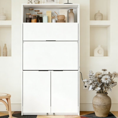 69''H Buffet with Hutch and Foldable Workstation, Multifunctional Storage Cabinet Cupboard with Adjustable Shelf and Power Outlet