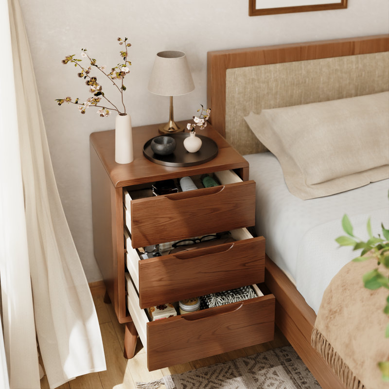 Table de chevet 3 tiroirs Modern Modern, (3 tiroirs) H 25,87 po x l 15,75 po x P 15,75 po, Brun