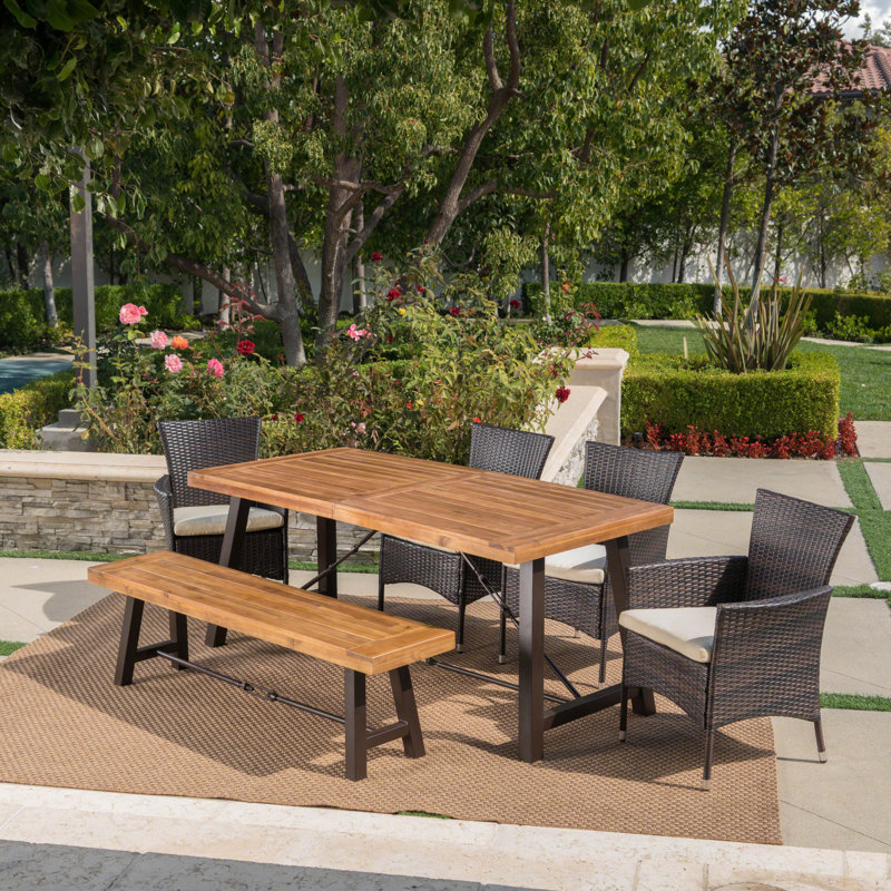 Mccourt 6 - Person Acacia Wicker Patio Dining Set with Rectangular Table