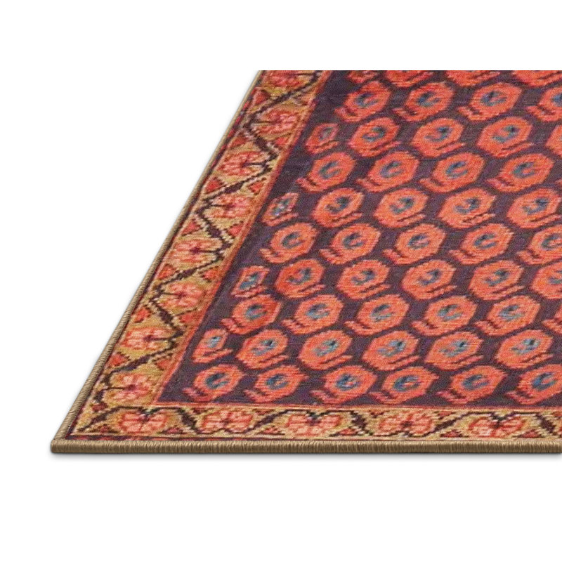 Tapis oriental en laine / polyester tissé à la machine rouge / brun / beige Kealey, Rectangle 3 pi x 5 pi
