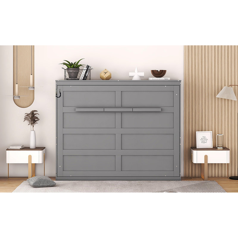 Lit escamotable gris deux places, gain de place pour les petits appartements, sans sommier, idéal pour les bureaux à domicile, soutien du matelas épousant les formes du corps