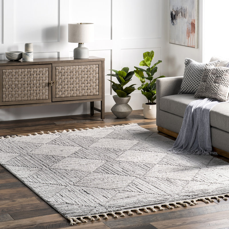 Ebern Designs Kerry Textured Geometric Tasseled Area Rug, Rectangle 2' x 3'