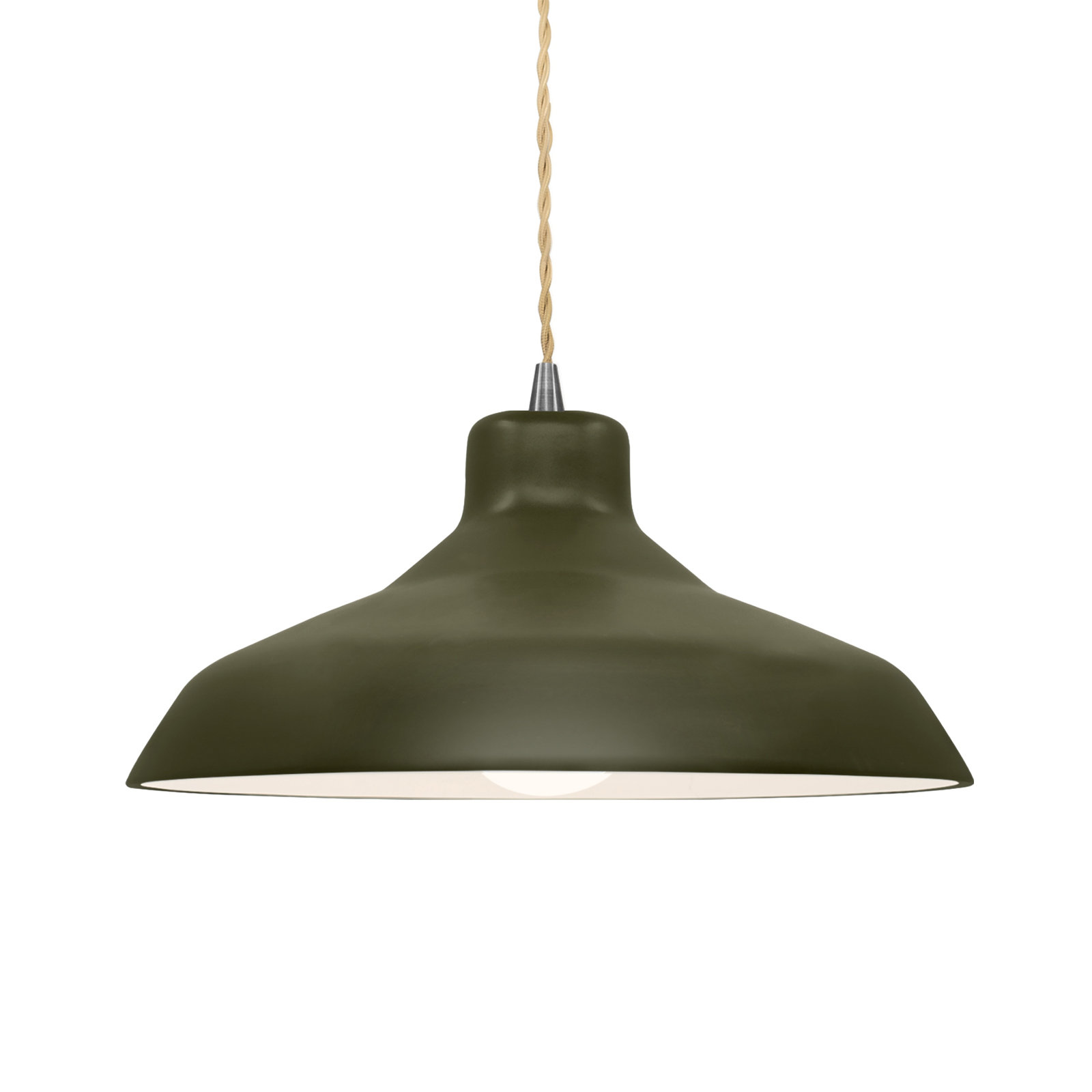 Fallon Ceramic Dimmable Pendant, Matte Green, 6.25" H x 13.5" W x 13.5" D, Brushed Nickel