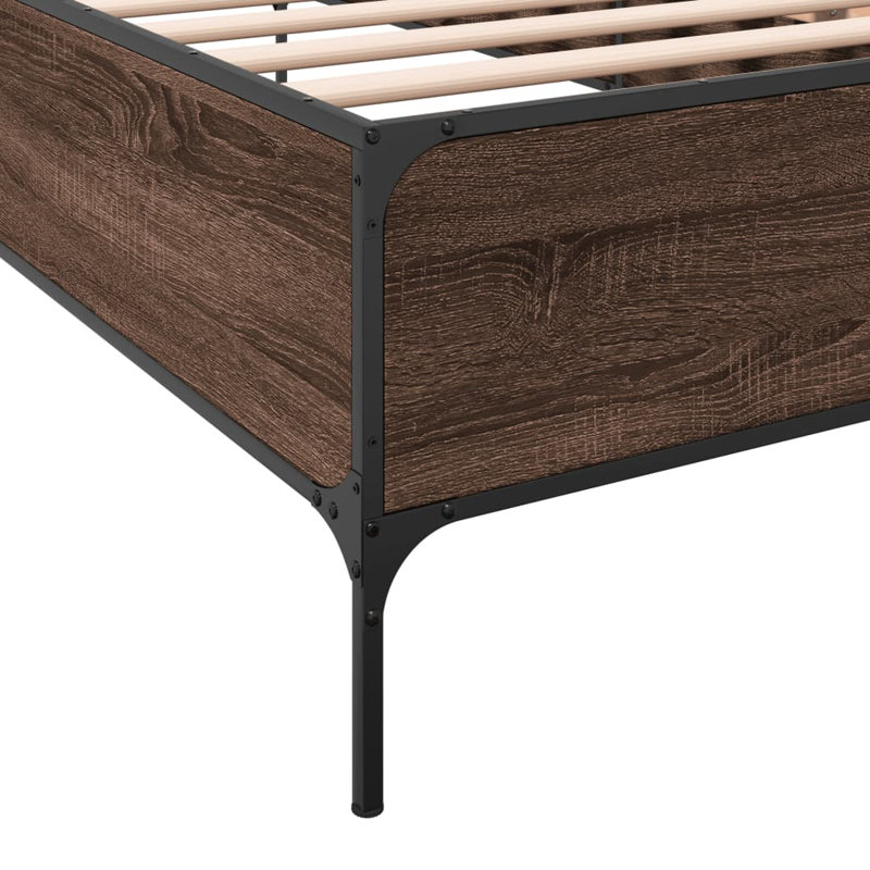 Vidaxl Bed Frame Engineered Wood And Metal, Small Single (2'6), Brown Oak