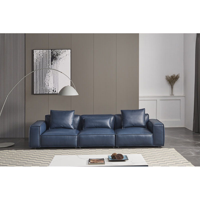 Canapé en cuir bleu marine 4 places EK8008