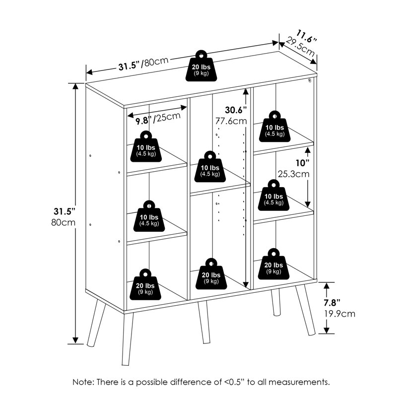 Bibliothèque Claude, style Mid-Century à 8 cubes, bibliothèque, rangement avec pieds , Blanc