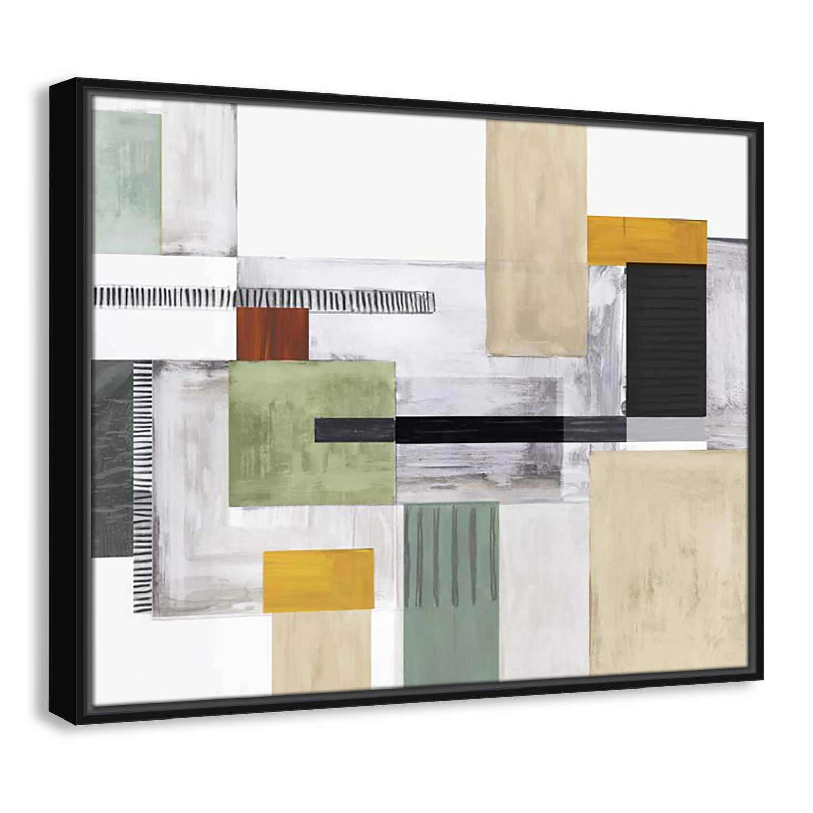 Playful Blocks Print by Tom Reeves, 23.5" H x 29.5" W x 2" D, Black Floater Framed, No Mat