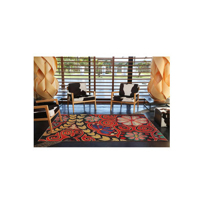 Red Toned Floral Modern Ethnic Patterned Decorative Washable Rug Machine Washable