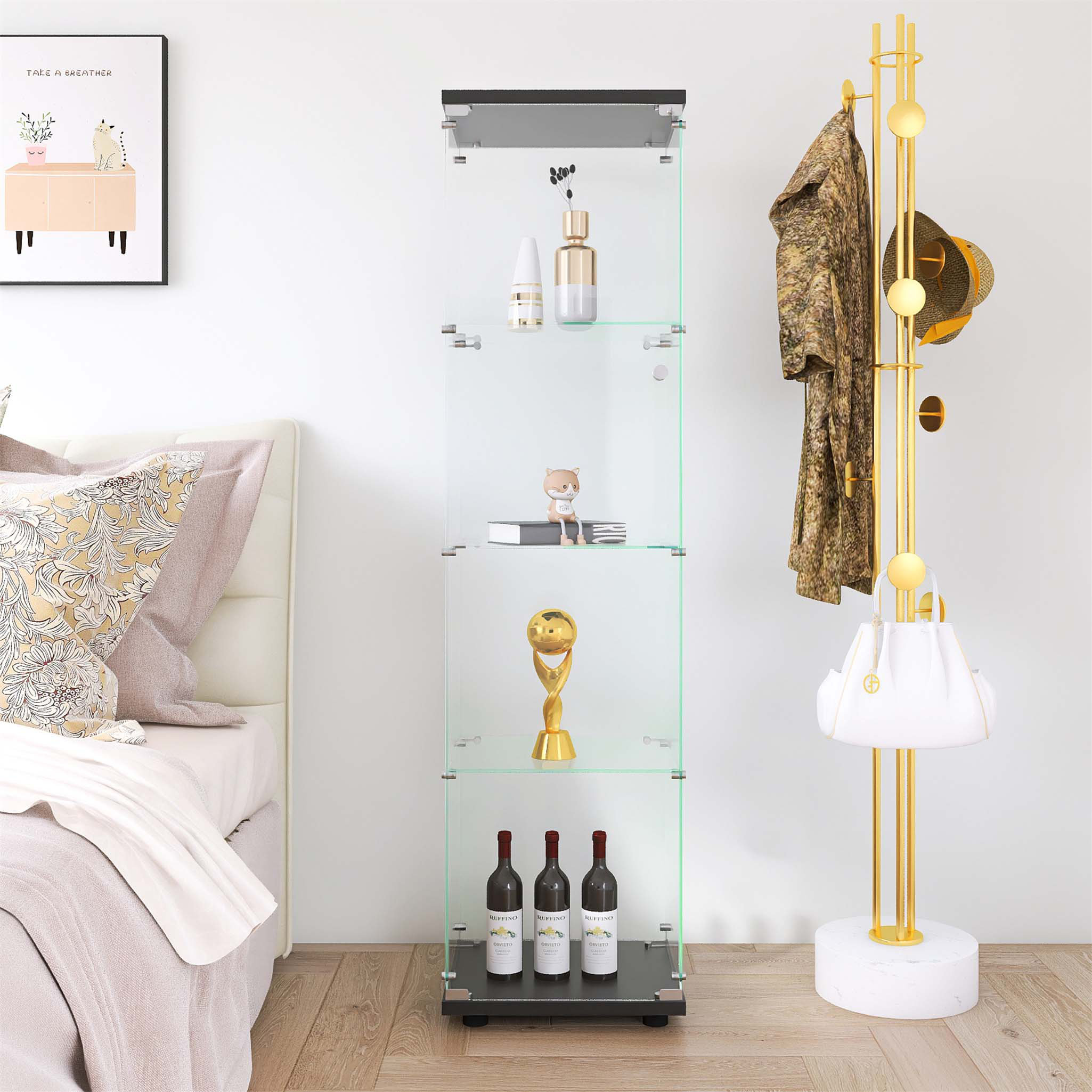 Picture of Ebern Designs Floor Standing Glass Display Cabinet with 4 Shelves and ...
