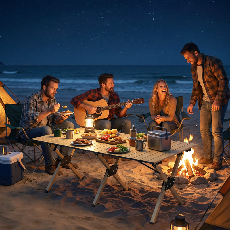 Outsunny Folding Camping Table Roll Up Top Portable, Dark Brown