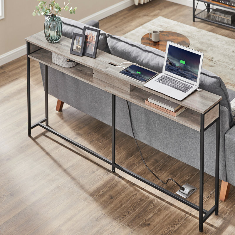 Gericho Console Table with Outlet, Gray, 31.5'' H X 55.1'' W X 9.8'' D